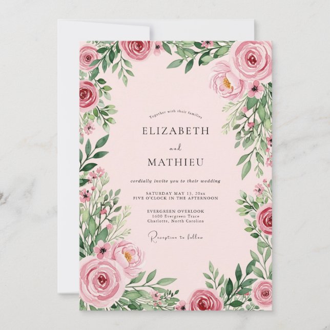 Invitation Blush Pink Luminous Botanical Wedding (Devant)