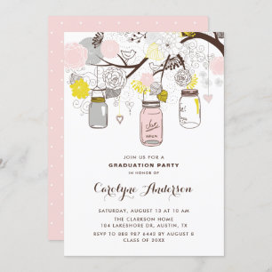 Invitation Blush Pink Mason Jars Floral Graduation Party