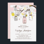 Invitation Blush Pink Mason Jars Floral Sweet sixteen Party<br><div class="desc">Blush Pink Mason Jars Floral Sweet 16 Party Invitation | Famille Invitation et amis avec cette invitation personnalisable anniversaire. Il est composé de jarres en mason rose, jaune et gris, de feuillage, d'oiseaux d'amour et de cordes. Cette invitation à la bocale de mason est parfaite pour les événements d'été et...</div>
