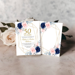 Invitation Blush Pink & Navy Blue 50e anniversaire de Mariage
