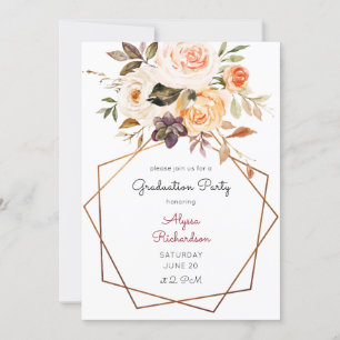 Invitation Blush Pink & Peach Floral & Frame Graduation Party