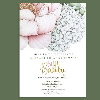 Invitation Blush Pink Peony 60th Birthday