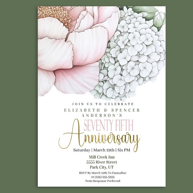 Invitation Blush Pink Peony 75th Wedding Anniversary (Créateur téléchargé)