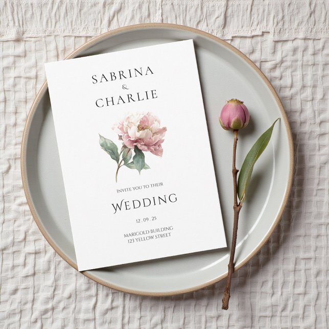 Invitation Blush Pink Peony Flower Elegant Botanical Wedding (Blush Pink Peony Flower Elegant Botanical Wedding Invitation)