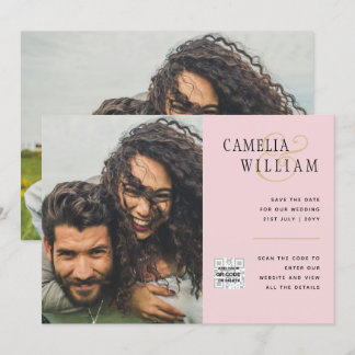 Invitation Blush PINK Photo Wedding Inviter QR Code Enregistr