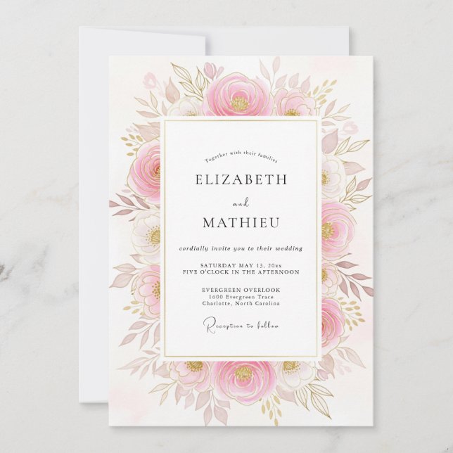 Invitation Blush Pink Poetic Botanical Wedding (Devant)