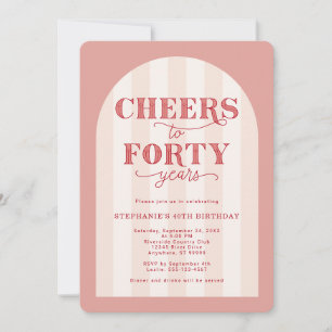 Invitation Blush Pink Red Cheers à 40 ans 40e anniversaire
