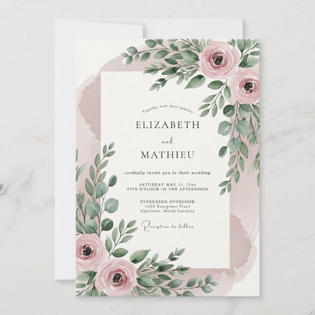 Invitation Blush Pink Resplendent Botanical Wedding (Devant)