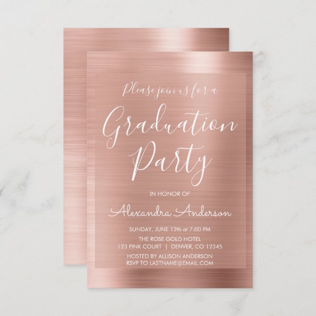 Invitation Blush Pink - Rose Gold Modern Graduation Party (Devant / Derrière)