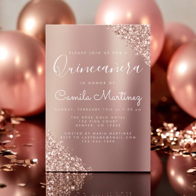 Invitation Blush Pink - Rose Gold Quinceanera Parties scintil (Créateur téléchargé)