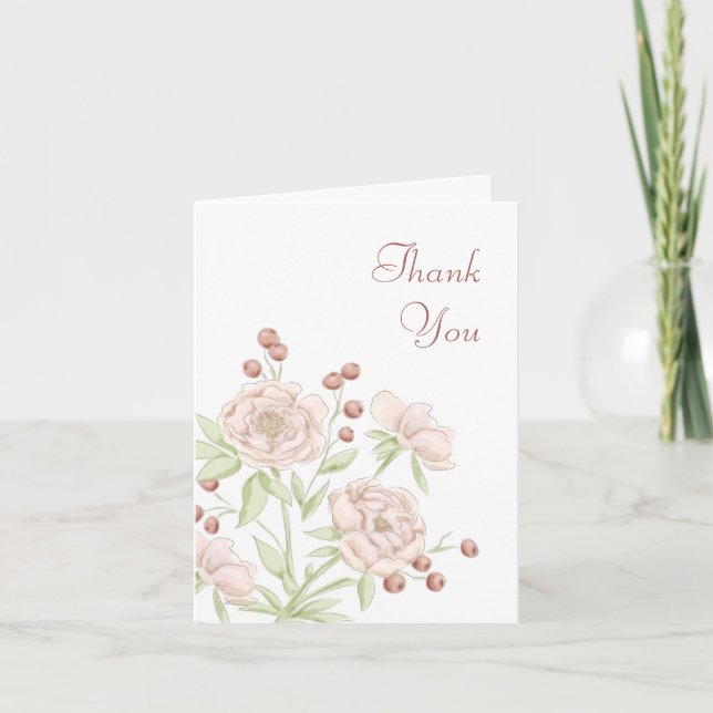 Invitation Blush Pink Rose Wedding Thank You Cards Modern (Devant)