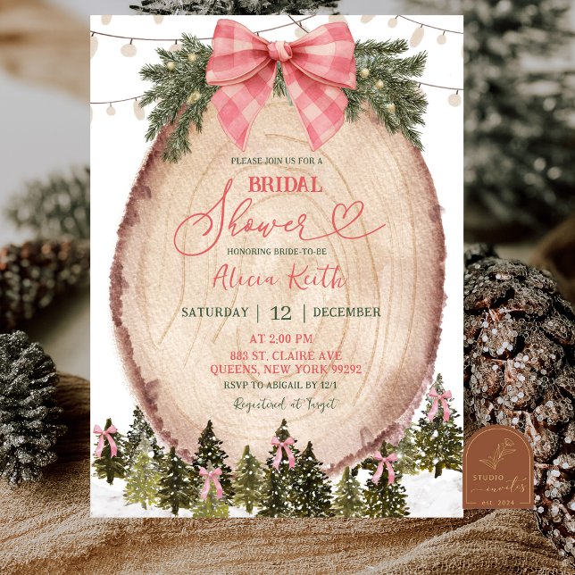 Invitation Blush Pink Rustic Winter Forest Bridal Shower  (Créateur téléchargé)
