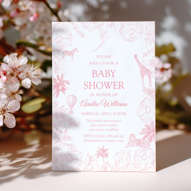 Invitation Blush Pink Safari Jungle Animals Elegant Shower (Créateur téléchargé)