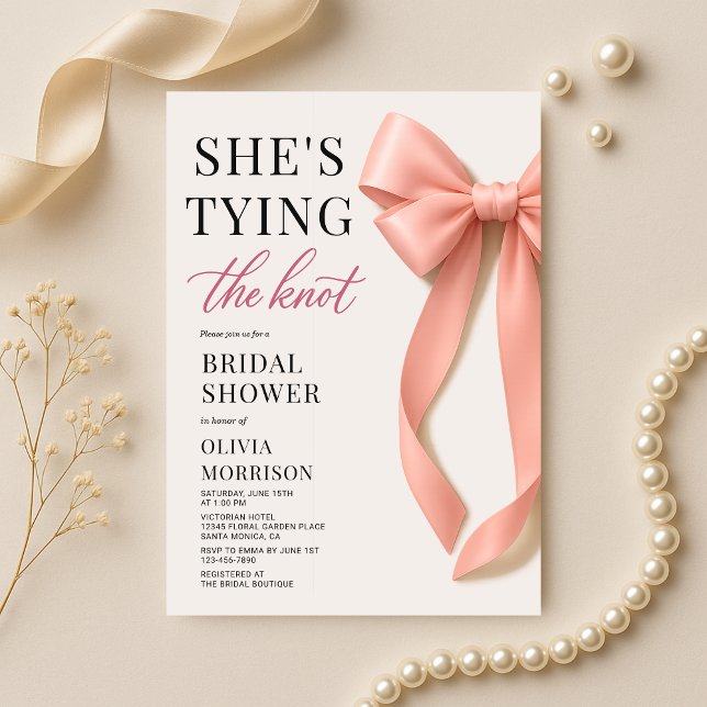 Invitation Blush Pink She's Tying The Knot Bow Bridal Shower (Créateur téléchargé)