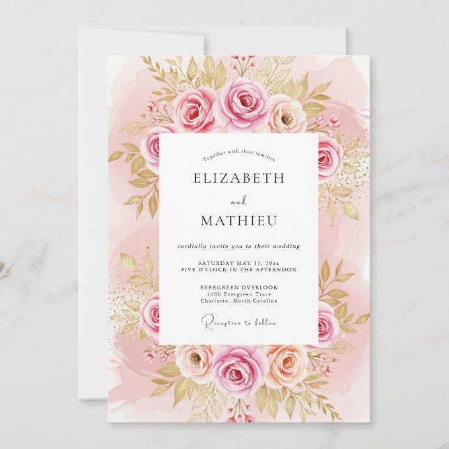 Invitation Blush Pink Splendid Rose Wedding (Devant)