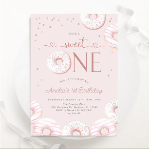 Invitation Blush Pink Sweet One Donuts 1er anniversaire