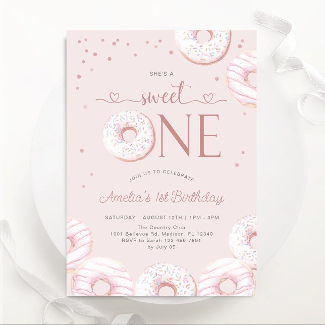 Invitation Blush Pink Sweet One Donuts 1er anniversaire (Créateur téléchargé)