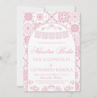 Invitation Blush Pink Talavera Papel Picado Spanish Wedding
