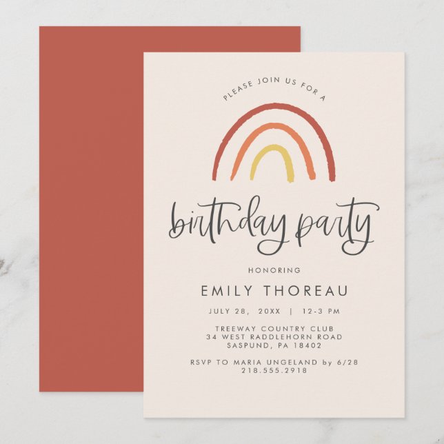 Invitation Blush Pink Terracotta Rainbow Girl Anniversaire (Devant / Derrière)