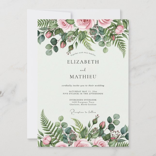 Invitation Blush Pink Tranquil Botanical Wedding (Devant)