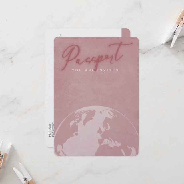 Invitation Blush pink travel passport bridal shower  (Devant/Arrière en situation)