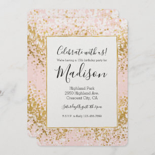 Invitation Blush Pink White Gold Confetti Sparkle