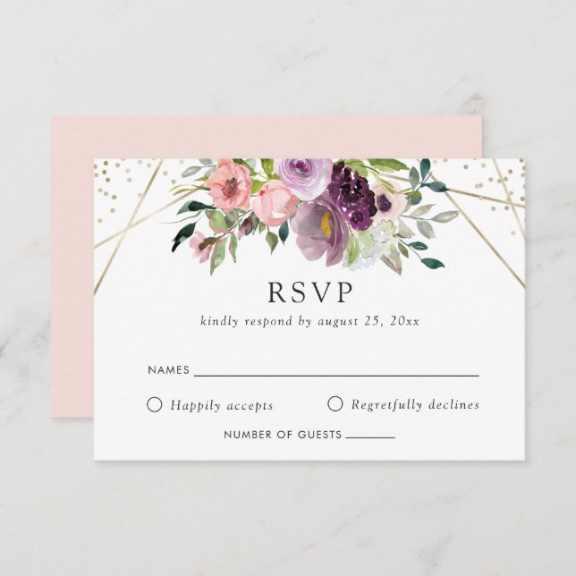 Invitation Blush Plum géométrique moderne violet RSVP (Devant / Derrière)