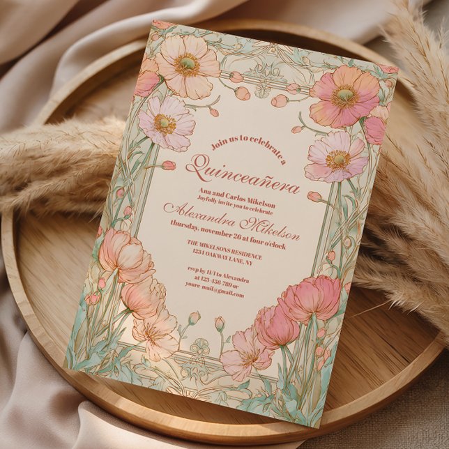 Invitation Blush Poppy Quinceañera Celebration (Créateur téléchargé)