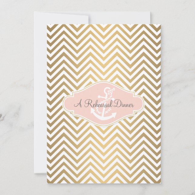 Invitation Blush Preppy Chevron Stripe Ancre marine moderne (Devant)