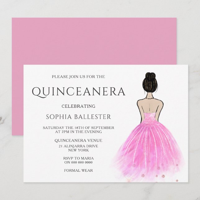 Invitation Blush Princess Robe Fille Quinceanera (Devant / Derrière)