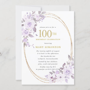 Invitation Blush Purple Rose Floral 100e fête d'anniversaire