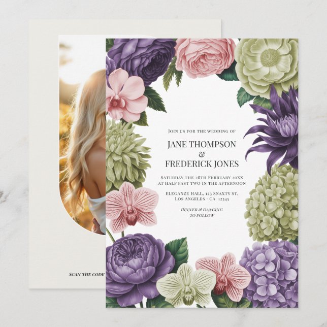 Invitation Blush Quartz, Soft Sage & Cloud Mauve Mariage (Devant / Derrière)