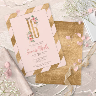 Invitation Blush Rayures Feuille d'Or ID756