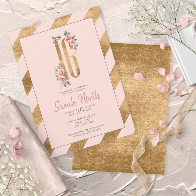 Invitation Blush Rayures Feuille d'Or ID756 (Créateur téléchargé)