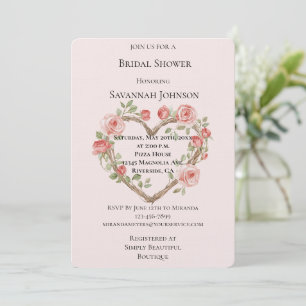 Invitation Blush Romantic Rose Floral Fête des mariées coeur
