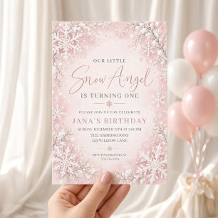 Invitation Blush Rose Ange de Neige Hiver Premier Anniversair