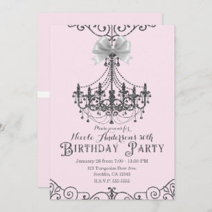 Invitation Blush Rose Argent Blanc Bow Anniversaire Fête N'Im