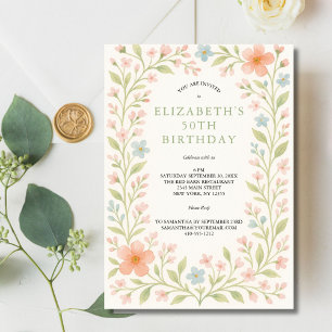 Invitation Blush Rose Bleu Sauge Vert Floral Aquarelle 50e