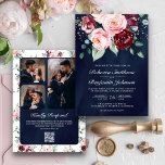 Invitation Blush rose Bourgogne Floral QR Code Marine Mariage<br><div class="desc">Éblouissez vos invités avec cet invitation de mariage élégant avec de belles fleurs et une typographie moderne avec QR Code pour RSVP en ligne. Ajoutez simplement les détails de votre événement sur ce modèle facile à utiliser et décorez cette carte avec vos photos préférées pour en faire une invitation personnalisée...</div>