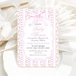 Invitation Blush Rose Bows Floral Élégant Baby shower fille