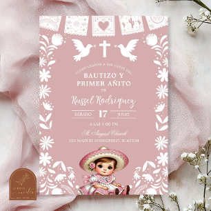 Invitation Blush Rose Cielito Lindo Baptême et Premier Annive