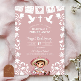 Invitation Blush Rose Cielito Lindo Baptême et Premier Annive