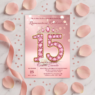 Invitation Blush Rose Éclatant 15 Couronne de Rose Quinceañer