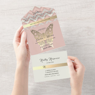 Invitation Blush Rose et Mariage Or All In One