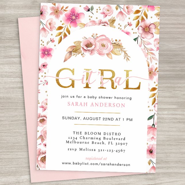 Invitation Blush rose et or Floral Baby Girl Shower Invita (It's A Girl Baby Shower Invitation)