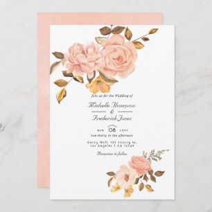 Invitation Blush rose et or Floral QR Code RSVP Mariage