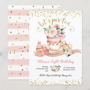 Invitation Blush rose et or Let's Par-Tea Girl Anniversaire I
