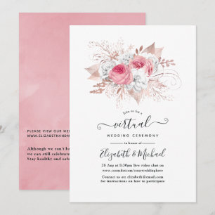 Invitation Blush rose et Rose or Floral Mariage virtuel