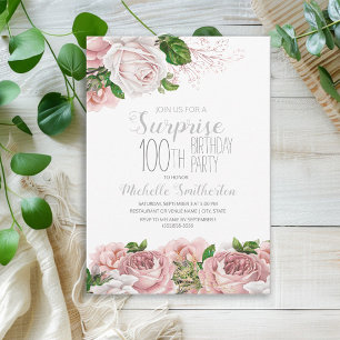 Invitation Blush Rose Fleurs Surprise 100e Anniversaire