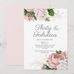 Invitation Blush Rose Floral 30 et Fabuleux Anniversaire